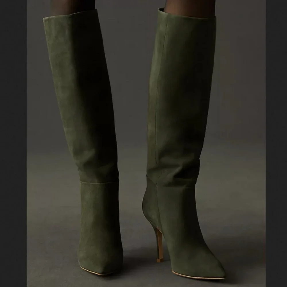 8.5 Larroude Kate Military Green Stiletto Tall Heel Pointed Toe Knee High Boot